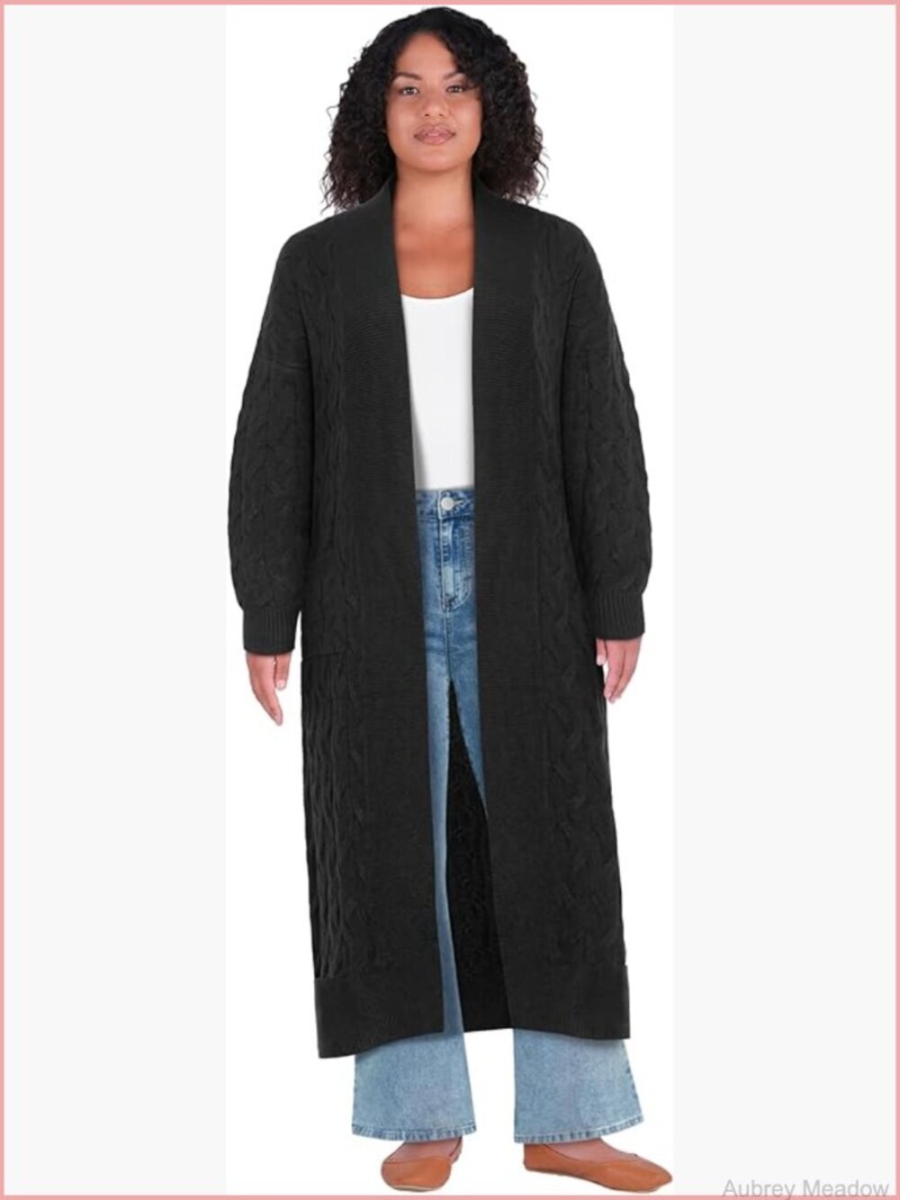 Plus Size Women's Cable Knit Cardigan Curve Fit Longline Pockets